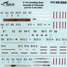 F-16 landing gear Stencils & Placards Zeus Projects 48-008 1/48
